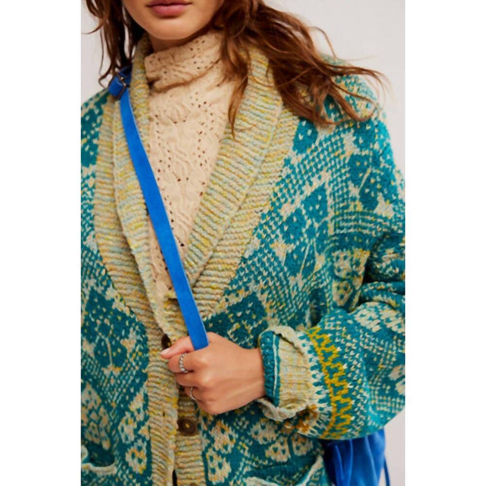 NEW FREE PEOPLE sasha cardigan in harbor teal combo - Picture 6 of 6